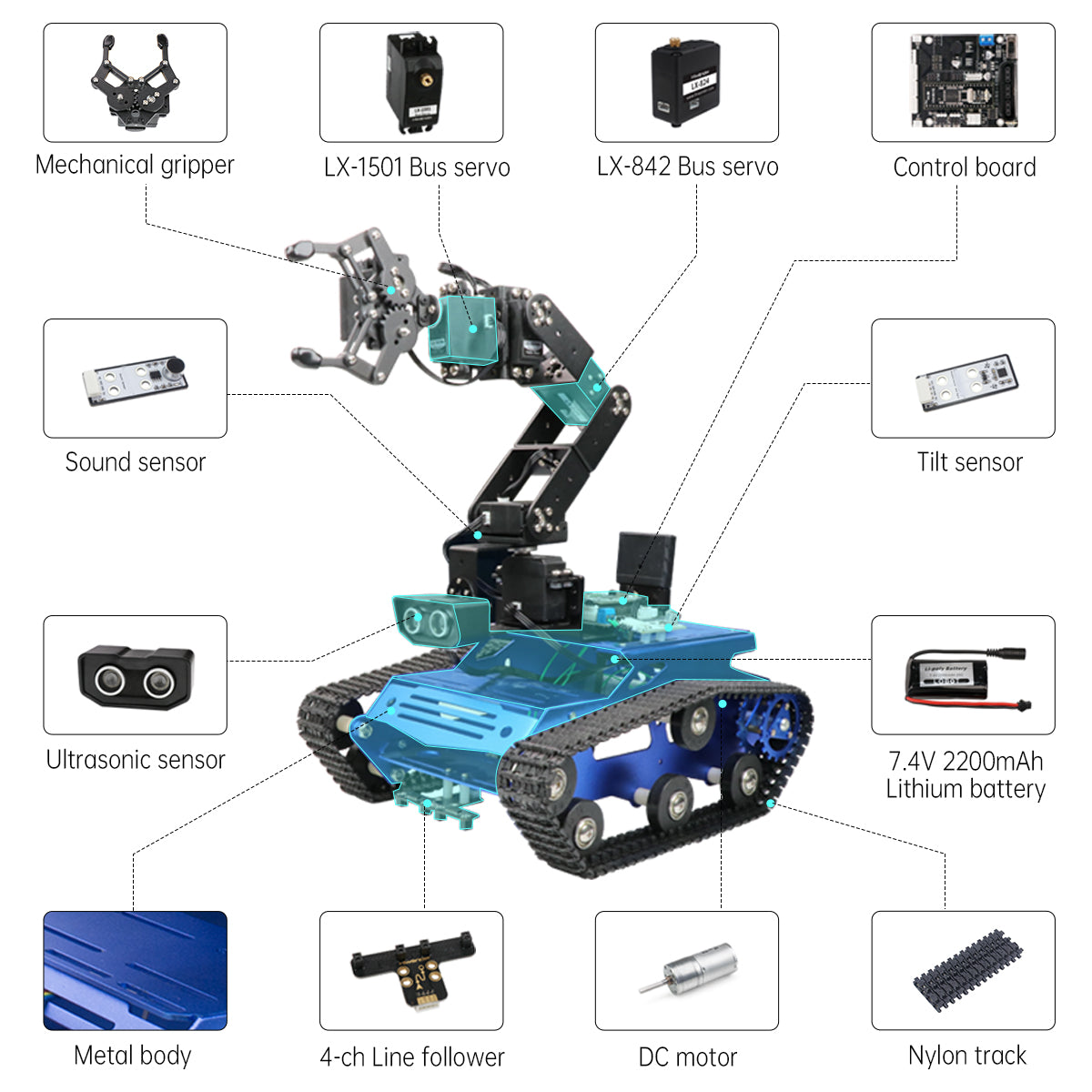 Hiwonder Tankbot Track Robot Car Loaded with Robotic Arm for STM32 Programming